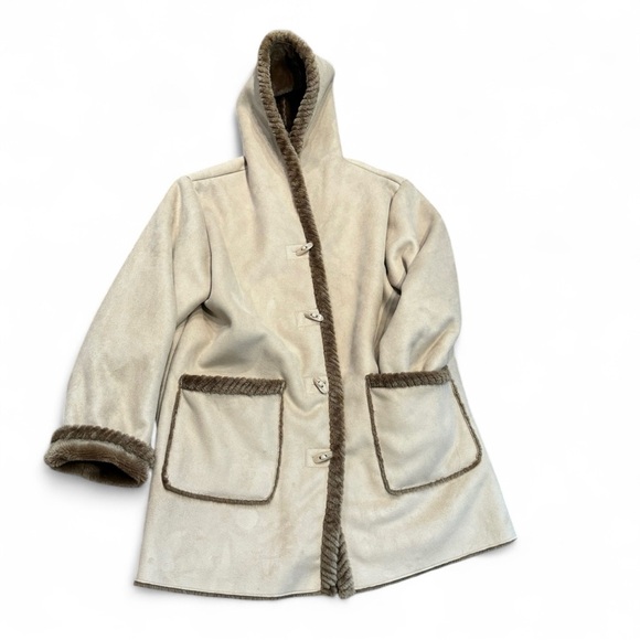 St Johns Bay Penny Lane Vegan Suede Fur Lined‎ Coat XL Oatmeal Beige Snuggly - Picture 1 of 15